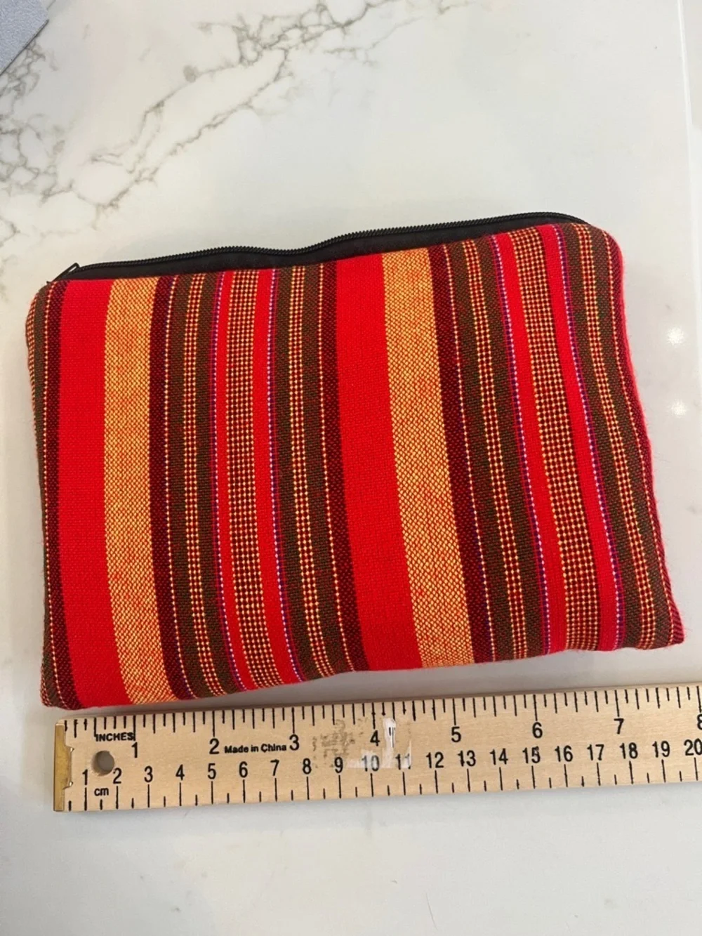 Striped Red & Orange Zip Pouch - Women's Bag